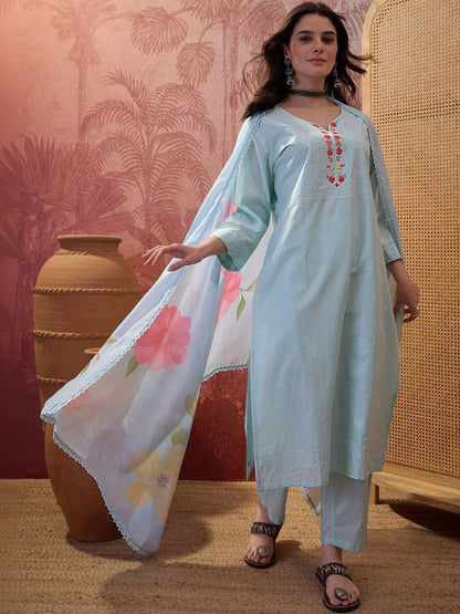 Printed Pure Cotton V Neck Kurta Sets