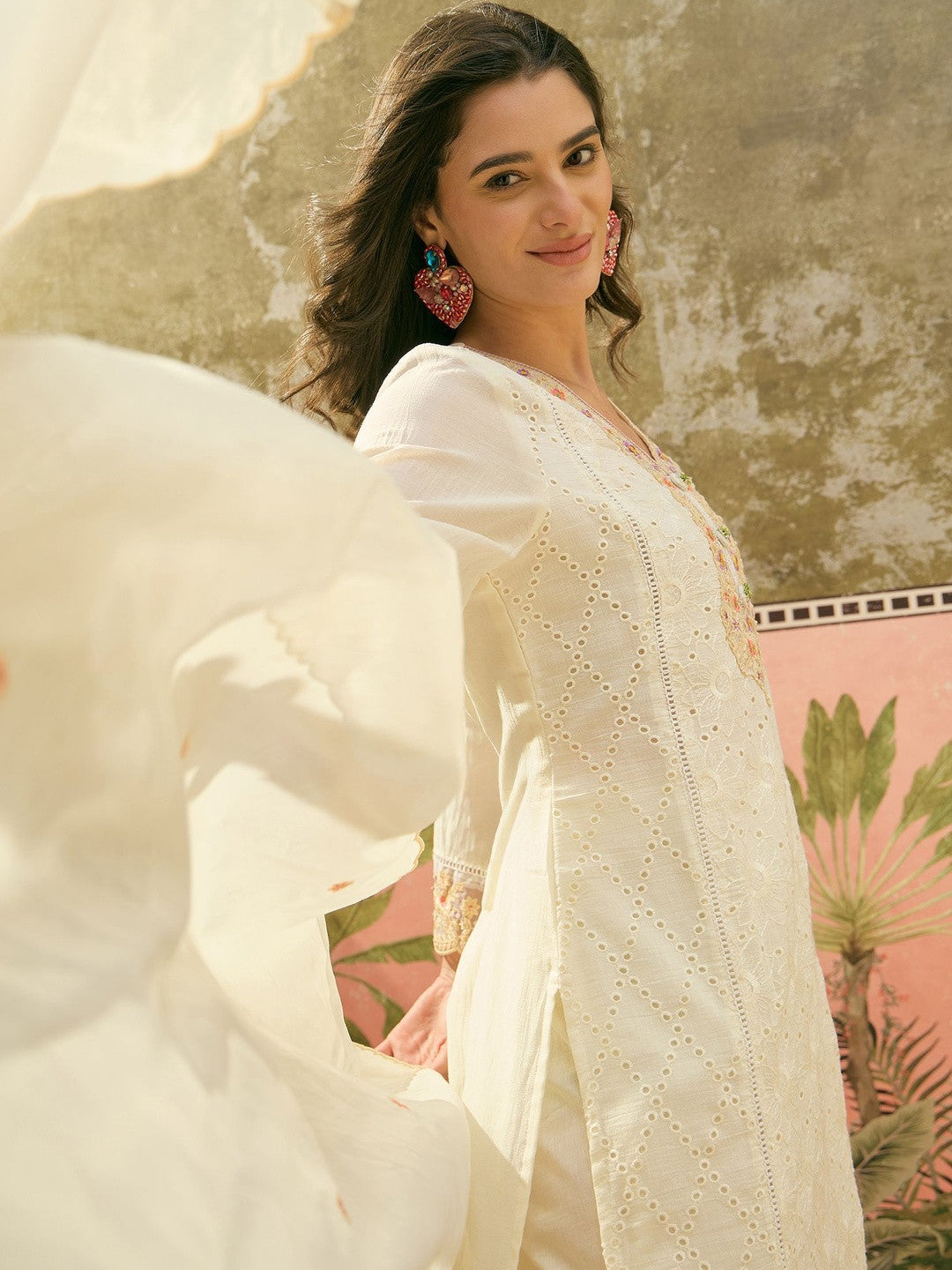 Women Ethnic Motifs Embroidered Regular Thread Work Pure Cotton Kurta with Trousers & With Dupatta