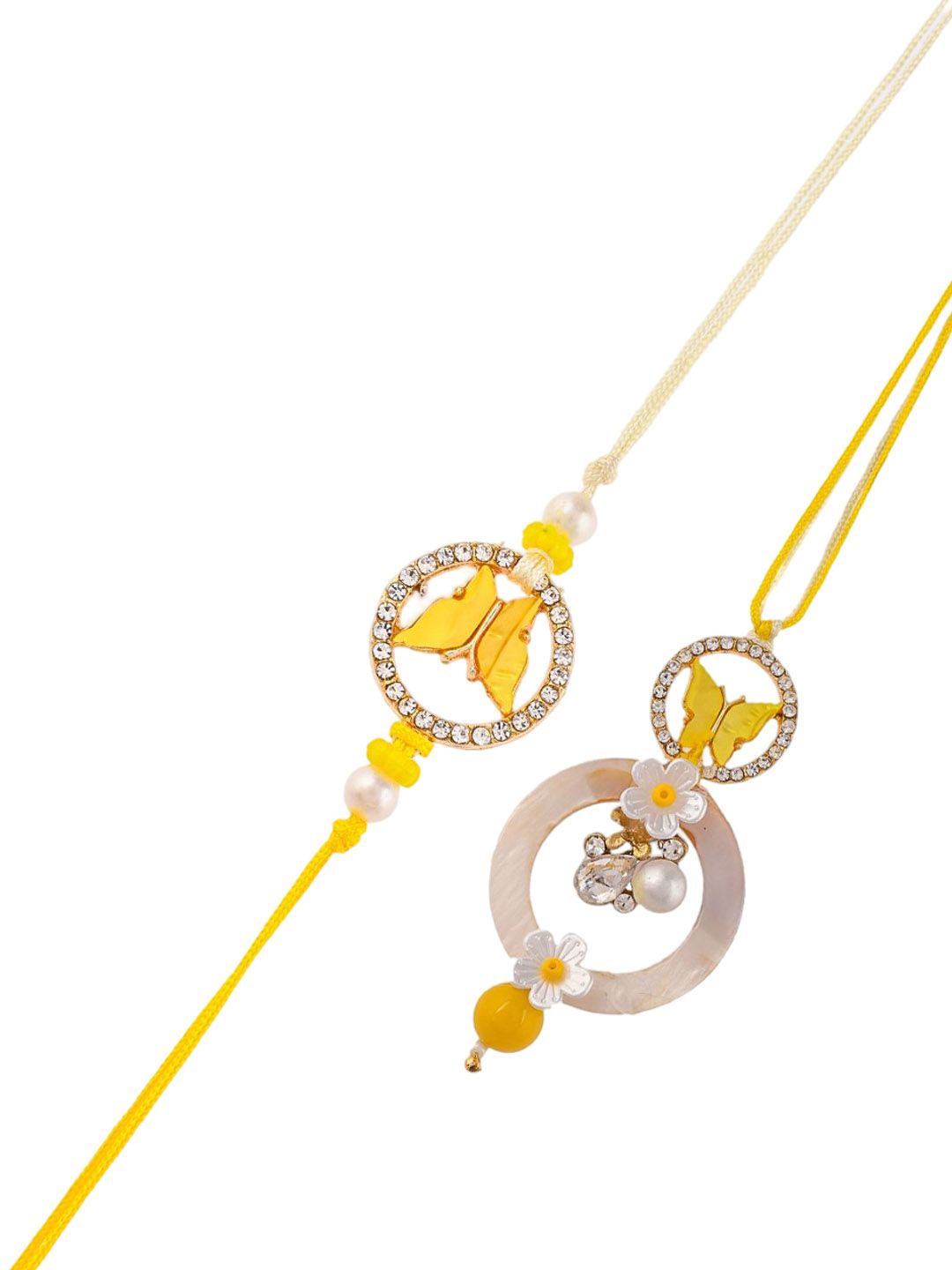 Dhiyona Yellow Beaded Bhaiya Bhabhi Rakhi With Roli Chawal & Greeting Card