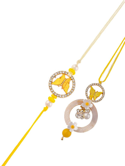 Dhiyona Yellow Beaded Bhaiya Bhabhi Rakhi With Roli Chawal & Greeting Card