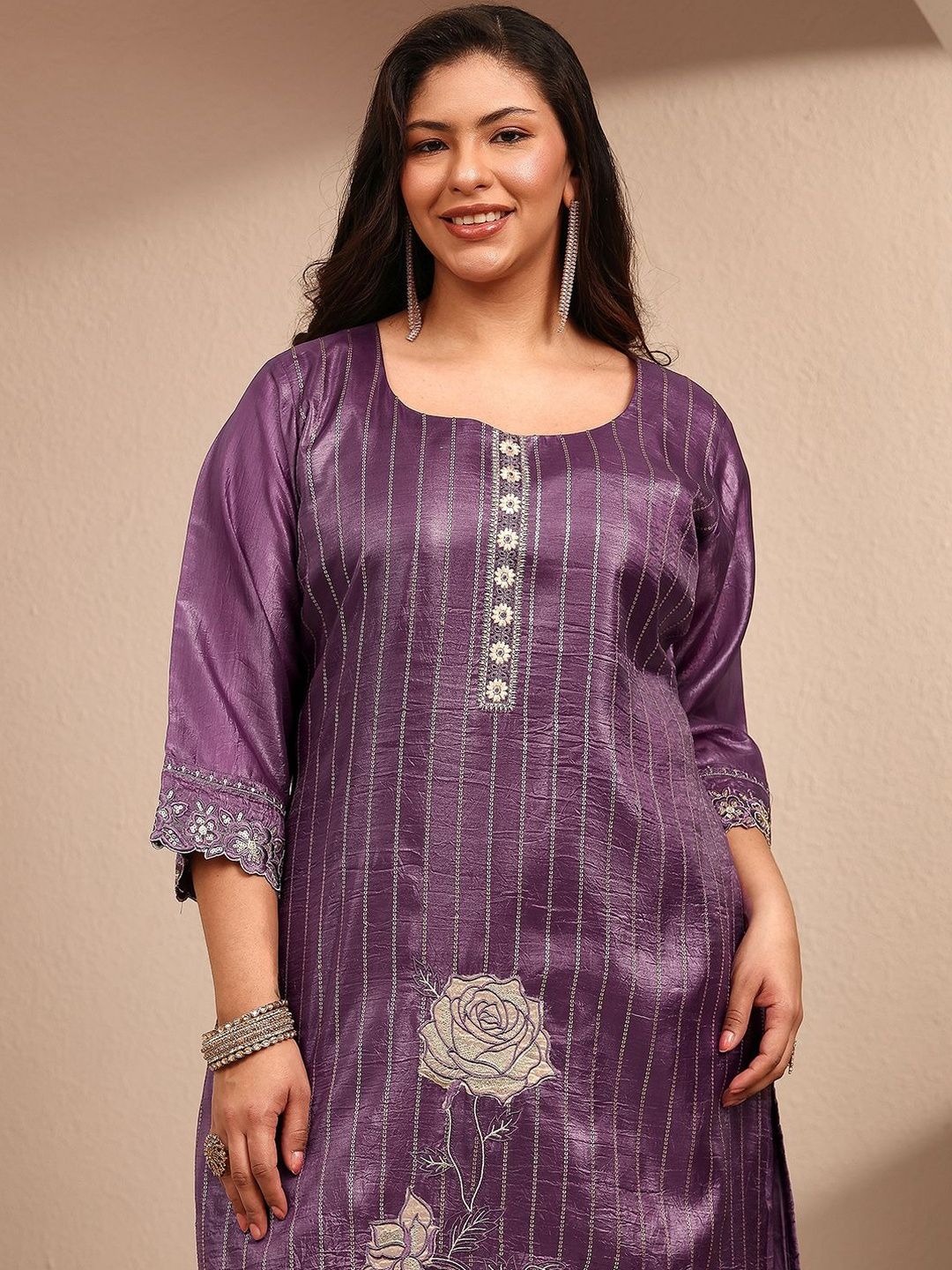 Dhiyona Women's Ethnic Motifs Printed Regular Thread Work Kurta with Palazzos & With Dupatta