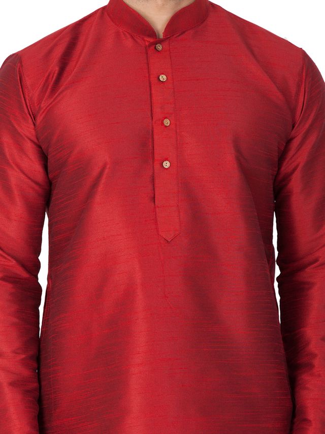 Men's Maroon Silk Blend Straight Kurta Pyjama Set