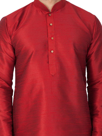Men's Maroon Silk Blend Straight Kurta Pyjama Set