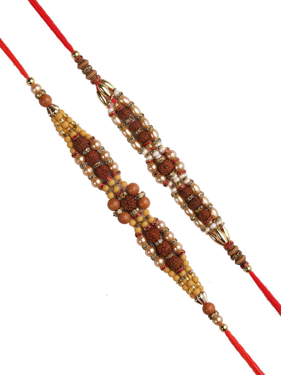Dhiyona Set Of 2 Brown Rudaraksh Beaded Rakhis Comes With Roli Rice & Greeting Card