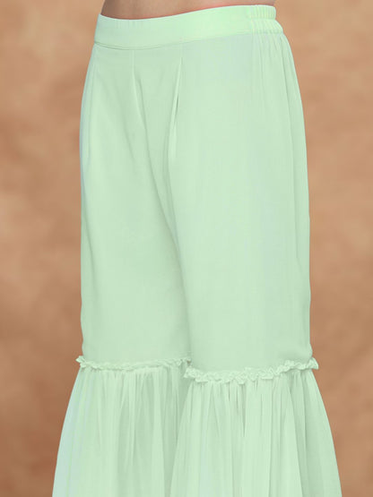 Dhiyona SN Women Sequin Embroidered Tassel-Detail Straight Kurta & Sharara With Dupatta