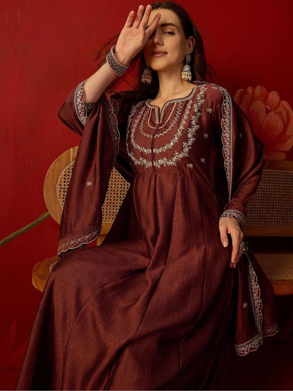 Women Ethnic Motifs Embroidered Regular Thread Work Kurta with Trousers & With Dupatta