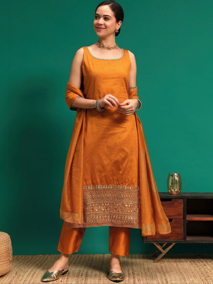 Women Ethnic Motifs Regular Thread Work Kurta with Trousers & With Dupatta