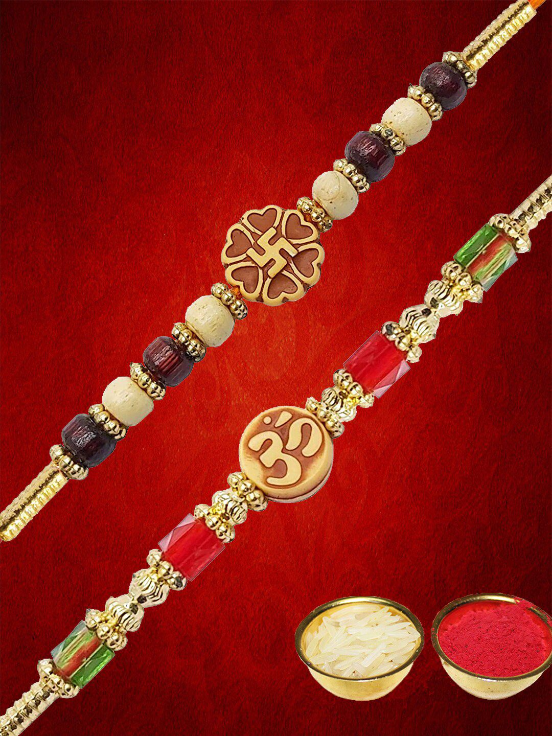Dhiyona Unisex Set Of 2 Beaded Thread Rakhi