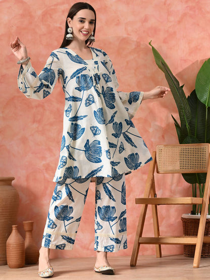 Printed Pure Cotton A-Line Kurta With Palazzos