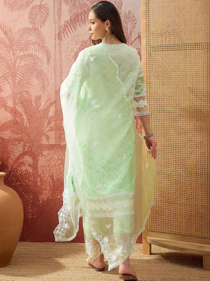 Printed V-Neck Kurta & Trousers with Dupatta