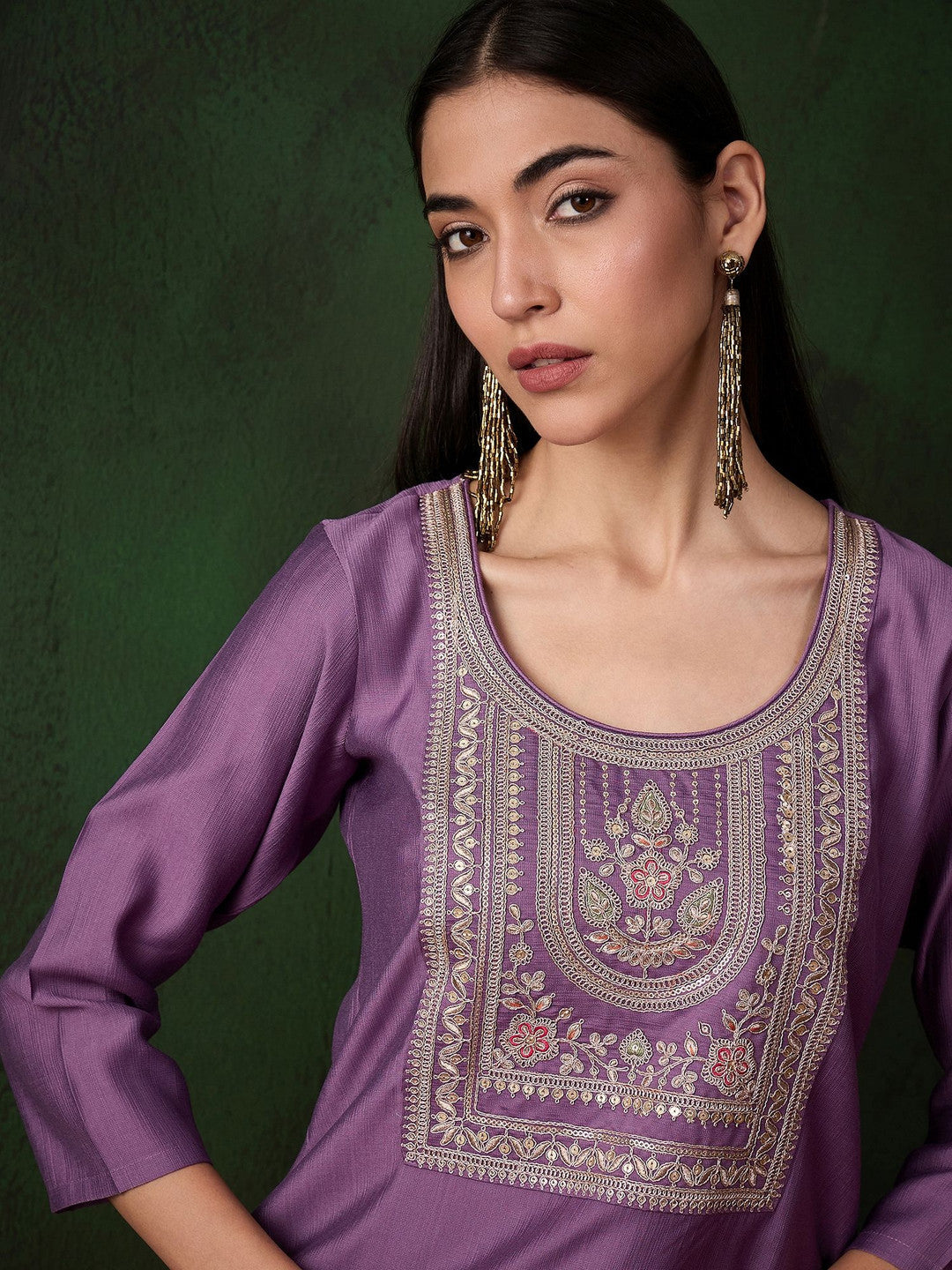 Floral Zari Embroidered Straight Kurta and Trouser