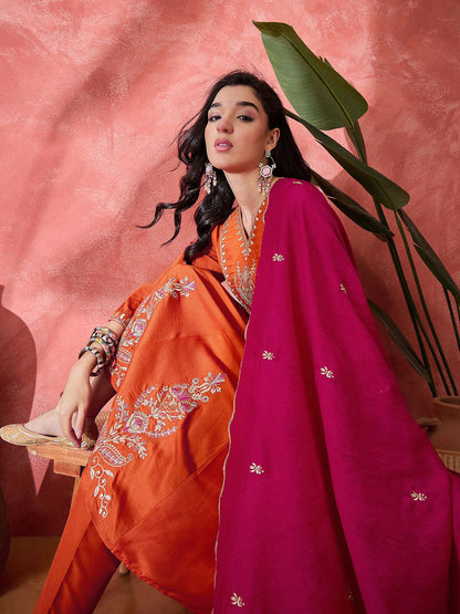 Women Floral Embroidered Kurta with Trousers & Dupatta
