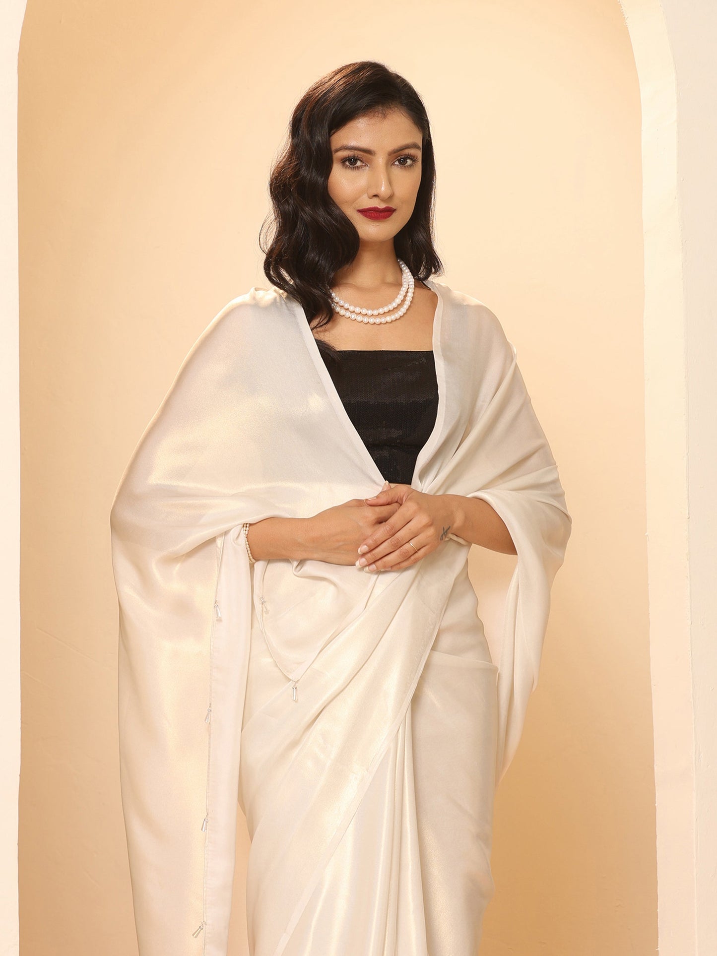 Dhiyona ST Mother of Pearl White Gold Chiffon Saree