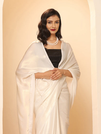 Dhiyona ST Mother of Pearl White Gold Chiffon Saree