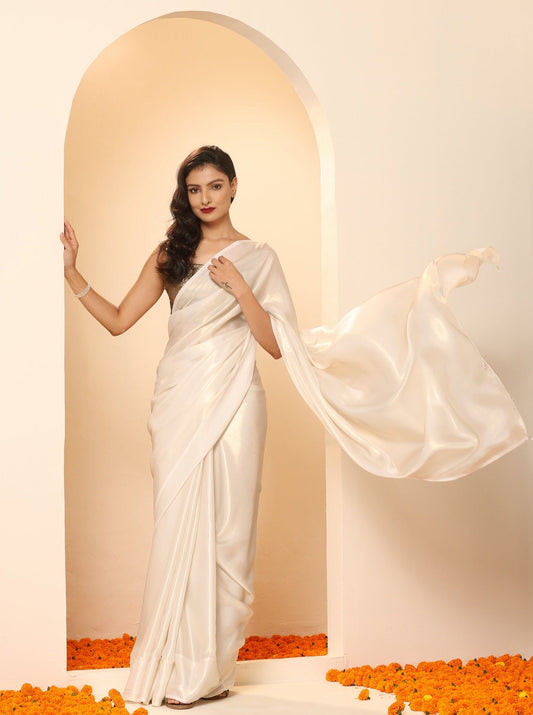 Dhiyona ST Mother of Pearl White Gold Chiffon Saree