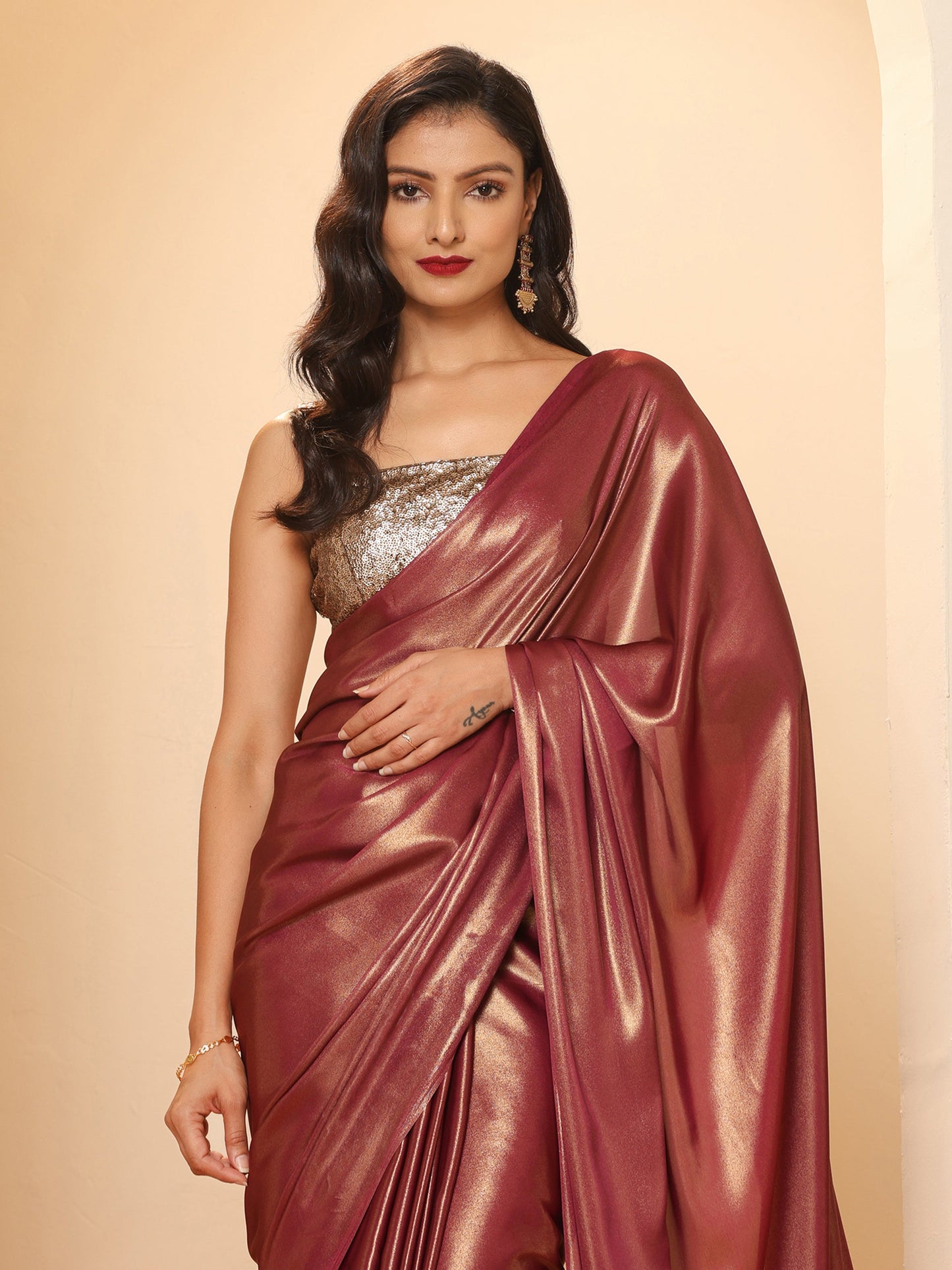 Dhiyona ST Wine Gold Chiffon Saree