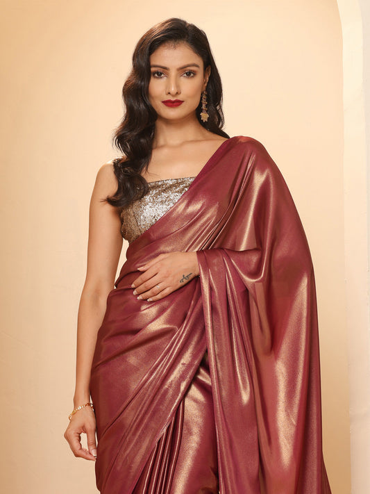 Dhiyona ST Wine Gold Chiffon Saree