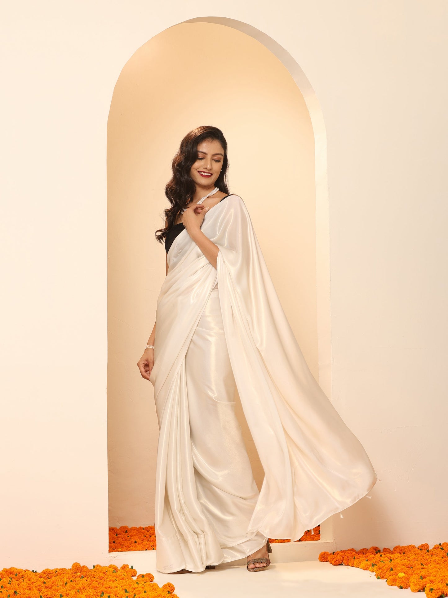 Dhiyona ST Mother of Pearl White Gold Chiffon Saree