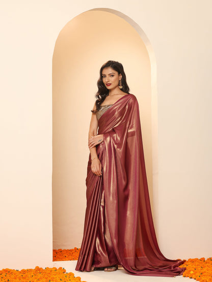 Dhiyona ST Wine Gold Chiffon Saree