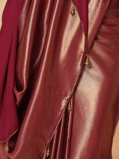 Dhiyona ST Wine Gold Chiffon Saree