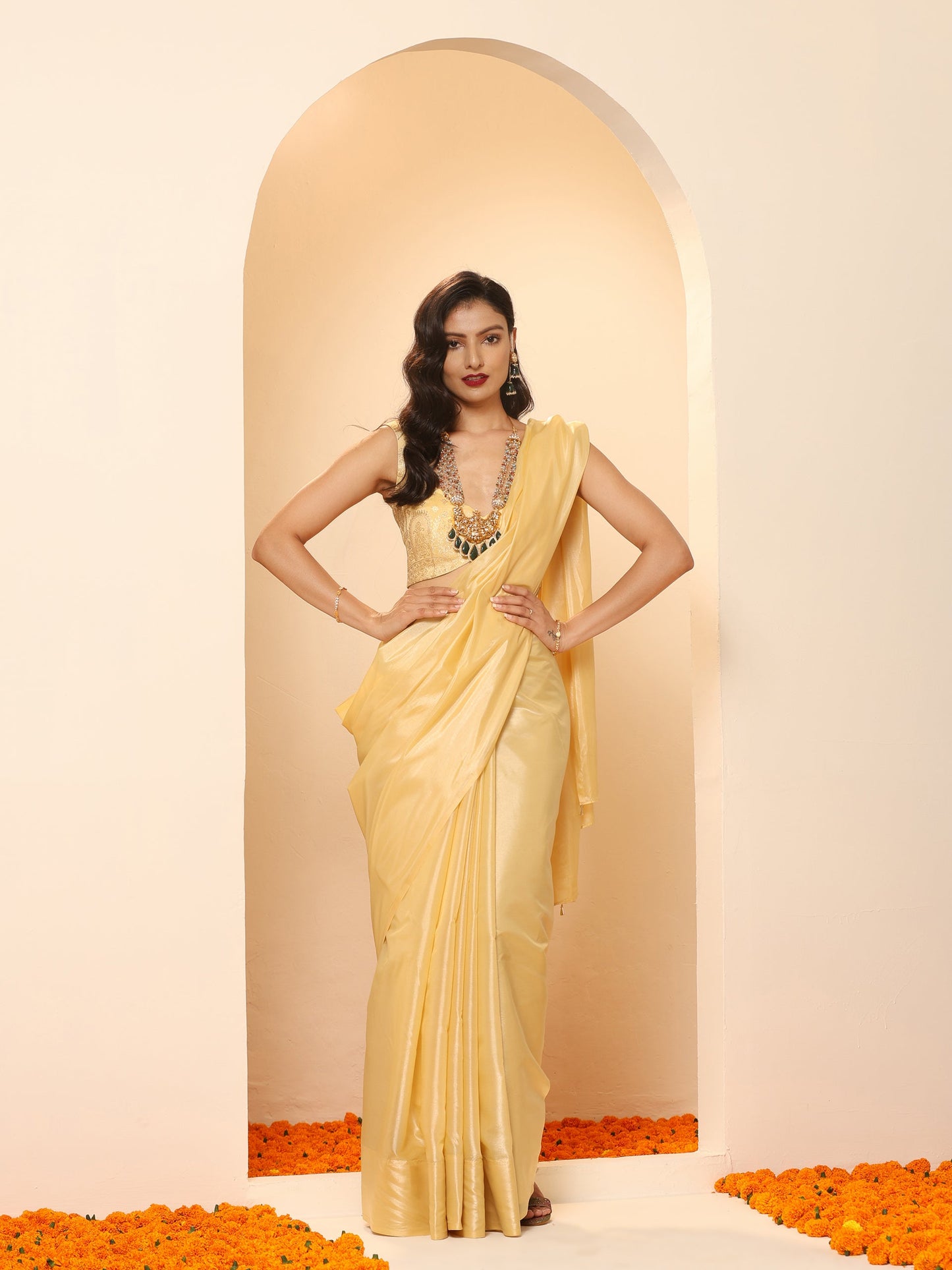 Dhiyona ST Flax Yellow Silken Saree with Jacqaurd Blouse Fabric