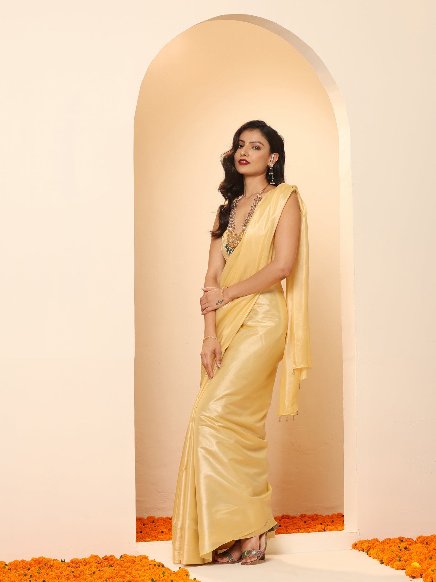 Dhiyona ST Flax Yellow Silken Saree with Jacqaurd Blouse Fabric