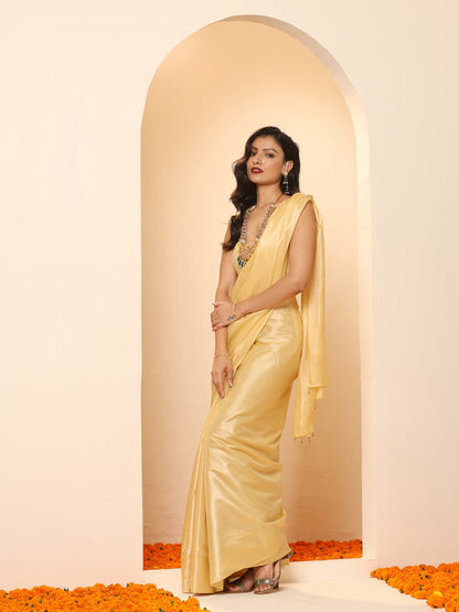 Dhiyona ST Flax Yellow Silken Saree with Jacqaurd Blouse Fabric