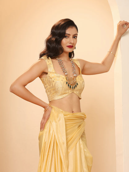 Dhiyona ST Flax Yellow Silken Saree with Jacqaurd Blouse Fabric