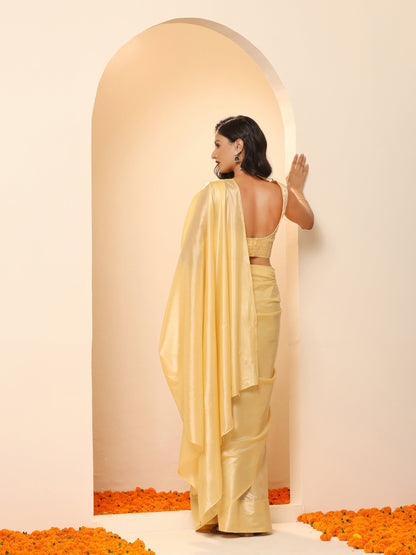 Dhiyona ST Flax Yellow Silken Saree with Jacqaurd Blouse Fabric