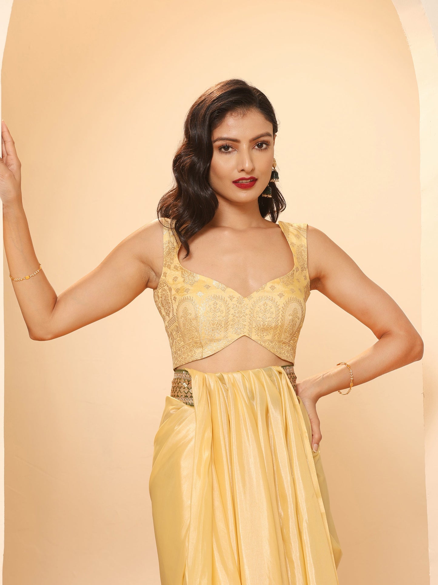 Dhiyona ST Flax Yellow Silken Saree with Jacqaurd Blouse Fabric