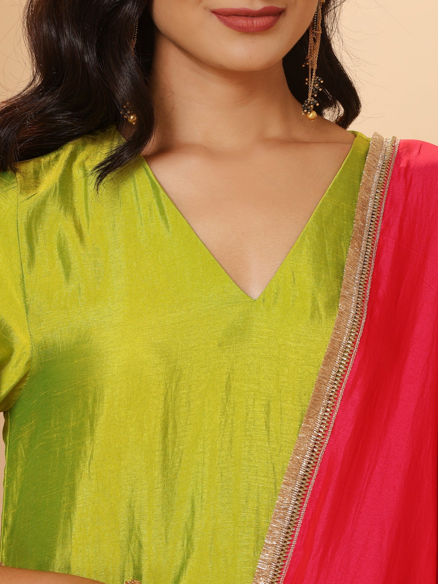Dhiyona ST 1 Pc - Fuschia Satin Dupatta  with Lace