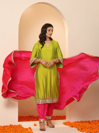 Dhiyona ST 1 Pc - Fuschia Satin Dupatta  with Lace