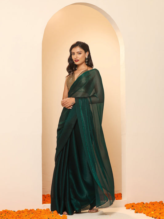 Dhiyona ST Primal Green Blue Shimmer Chiffon Dual Shade Saree