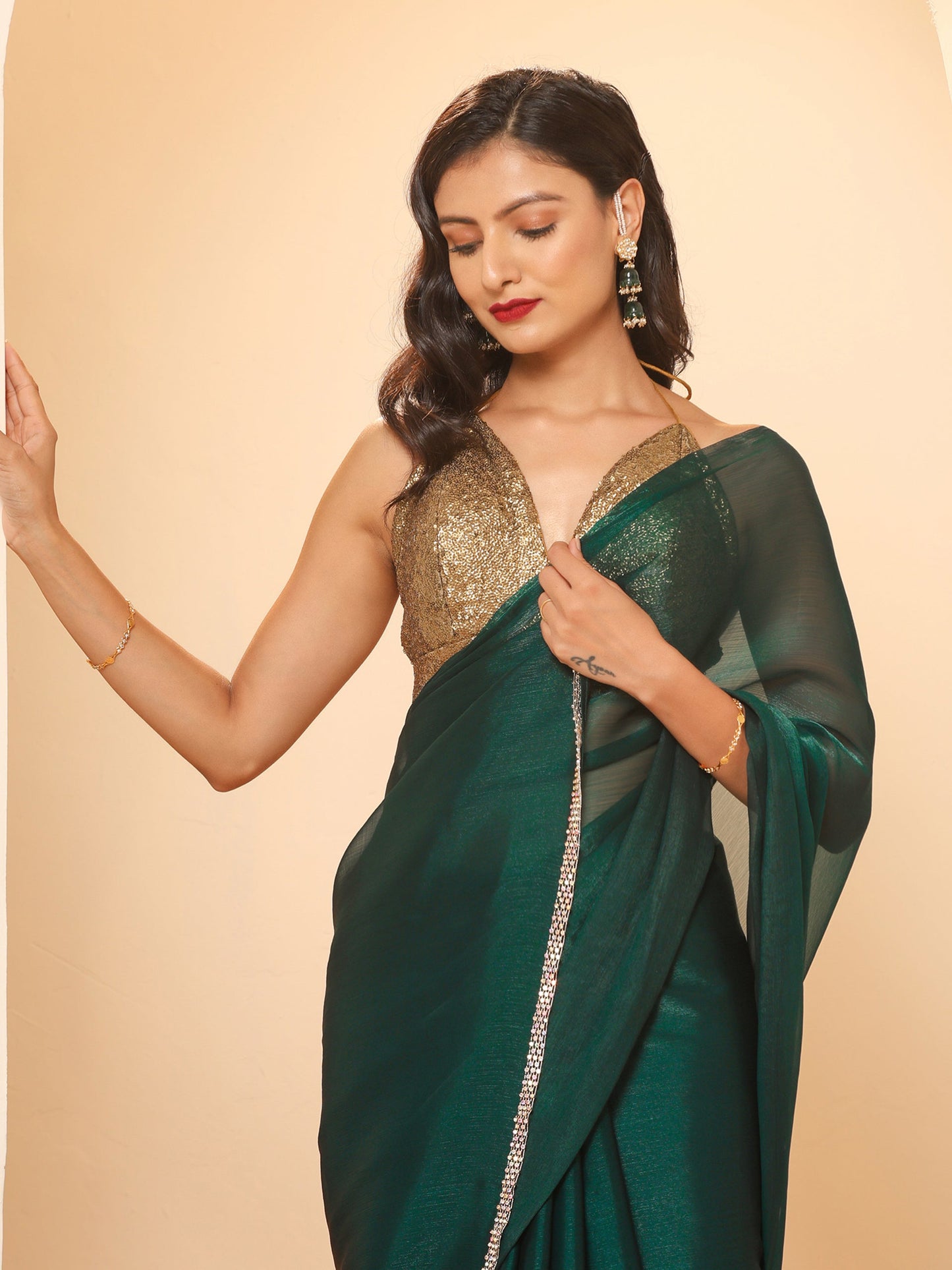 Dhiyona ST Primal Green Blue Shimmer Chiffon Dual Shade Saree