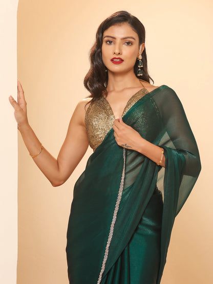 Dhiyona ST Primal Green Blue Shimmer Chiffon Dual Shade Saree