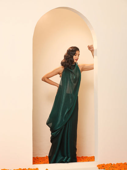 Dhiyona ST Primal Green Blue Shimmer Chiffon Dual Shade Saree