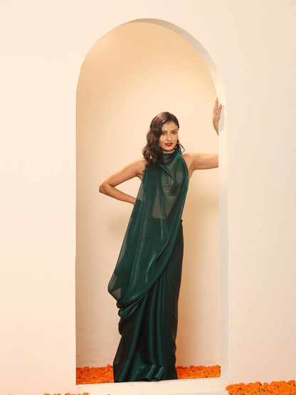 Dhiyona ST Primal Green Blue Shimmer Chiffon Dual Shade Saree