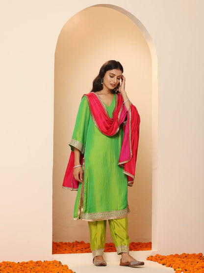 Dhiyona ST 1 Pc - Fuschia Satin Dupatta  with Lace