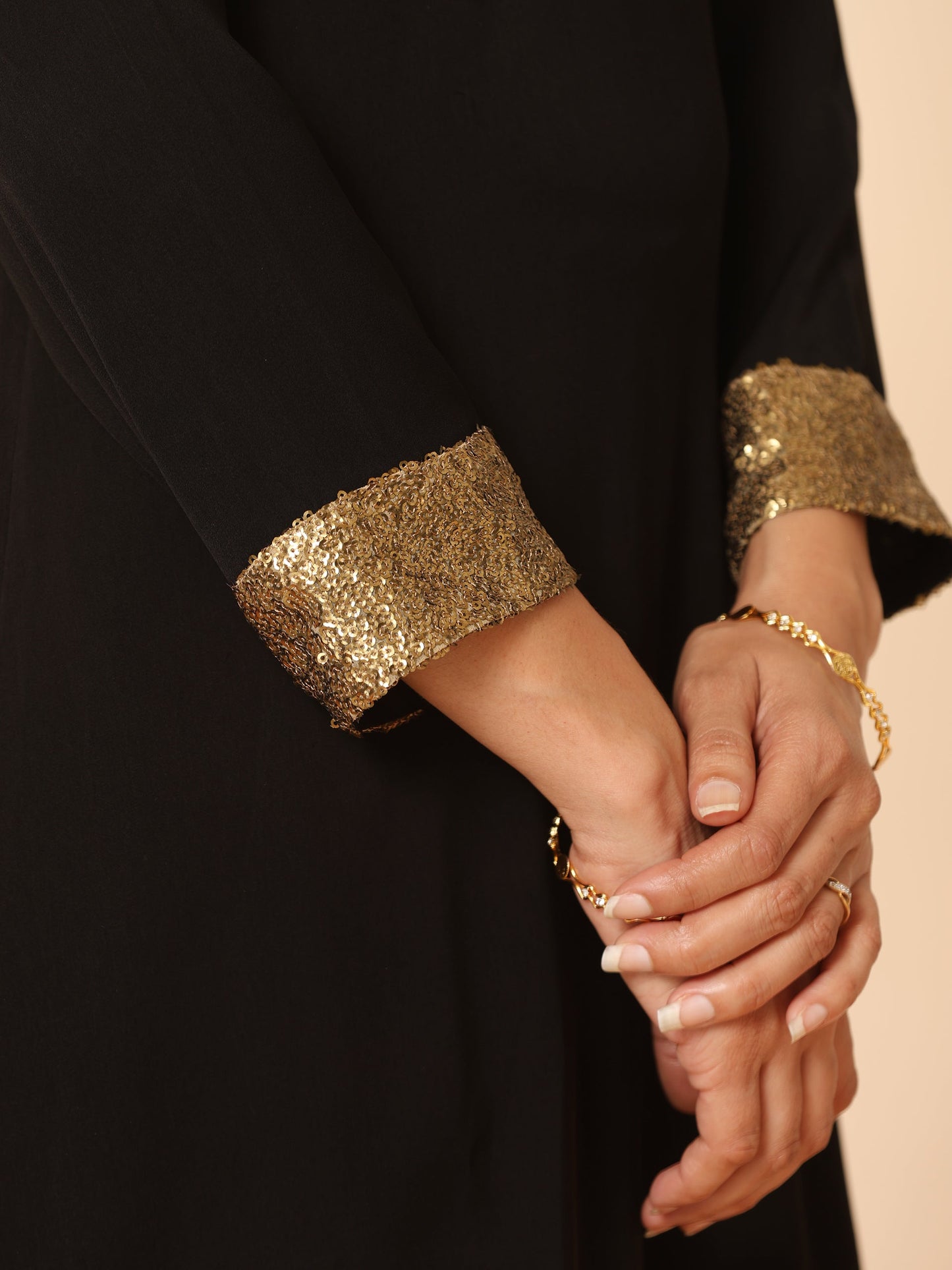 Dhiyona ST Women's Black and Gold Sequin Kurta with Pants 2 Piece Set | A-Line, V Neck, Full Sleeves, Pants, Festive Wear, (Sequin)