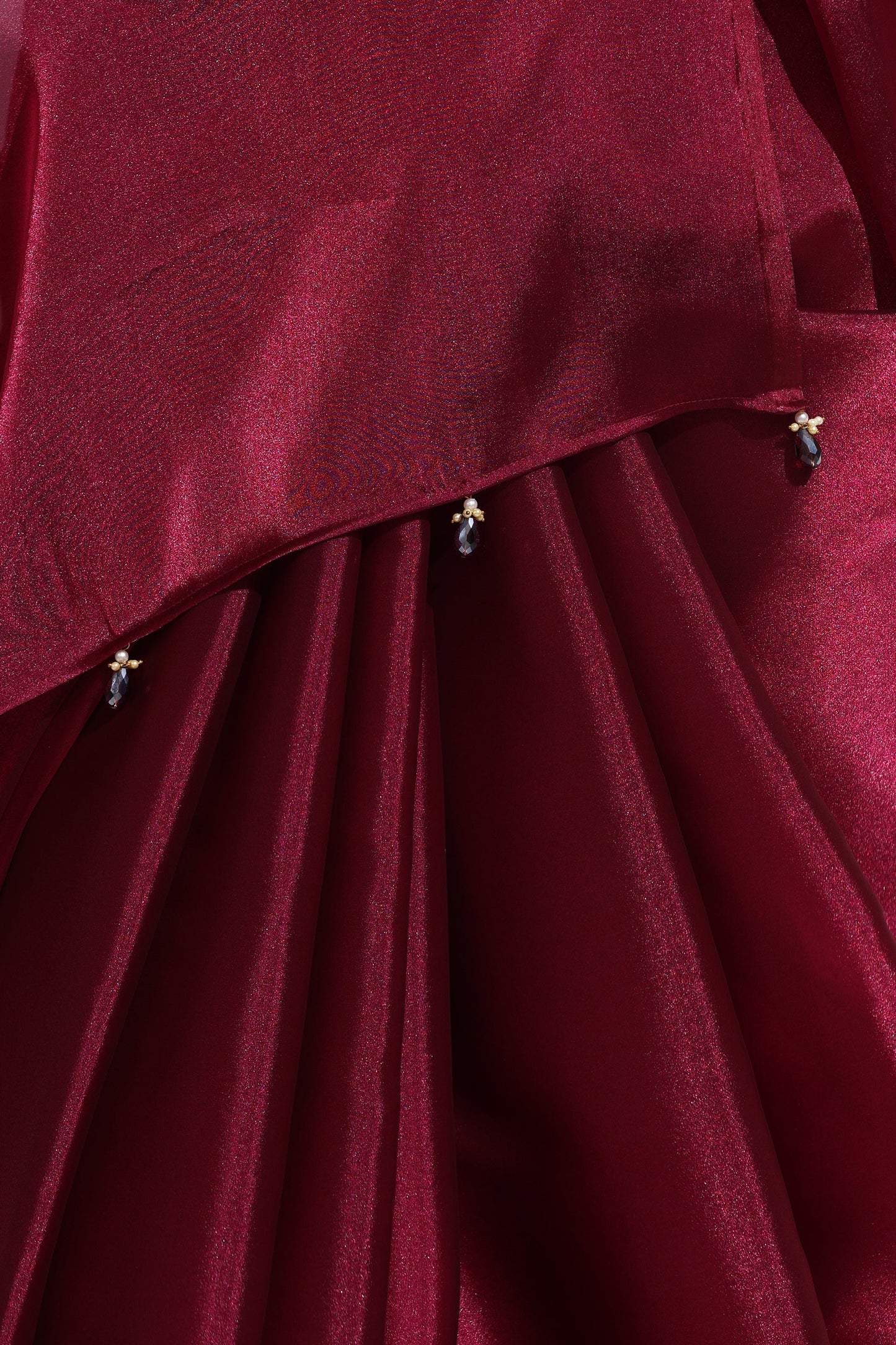 Dhiyona ST Wine Galaxy Organza Saree with Beads and Self Blouse Fabric