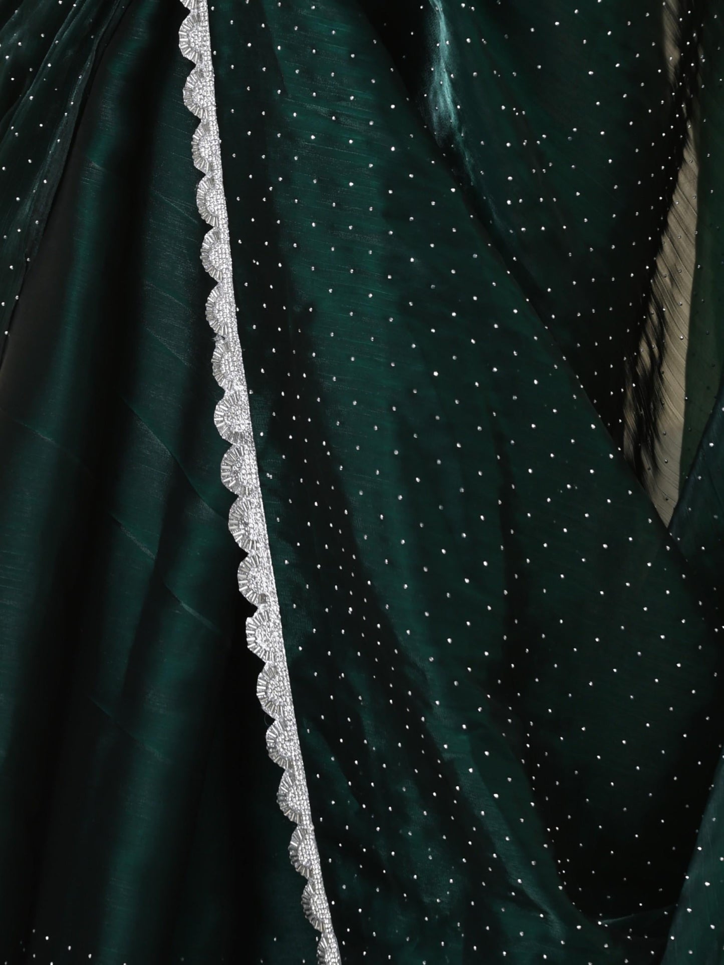 Dhiyona ST Emerald Swarovski style Saree with Lace and Blouse Fabric