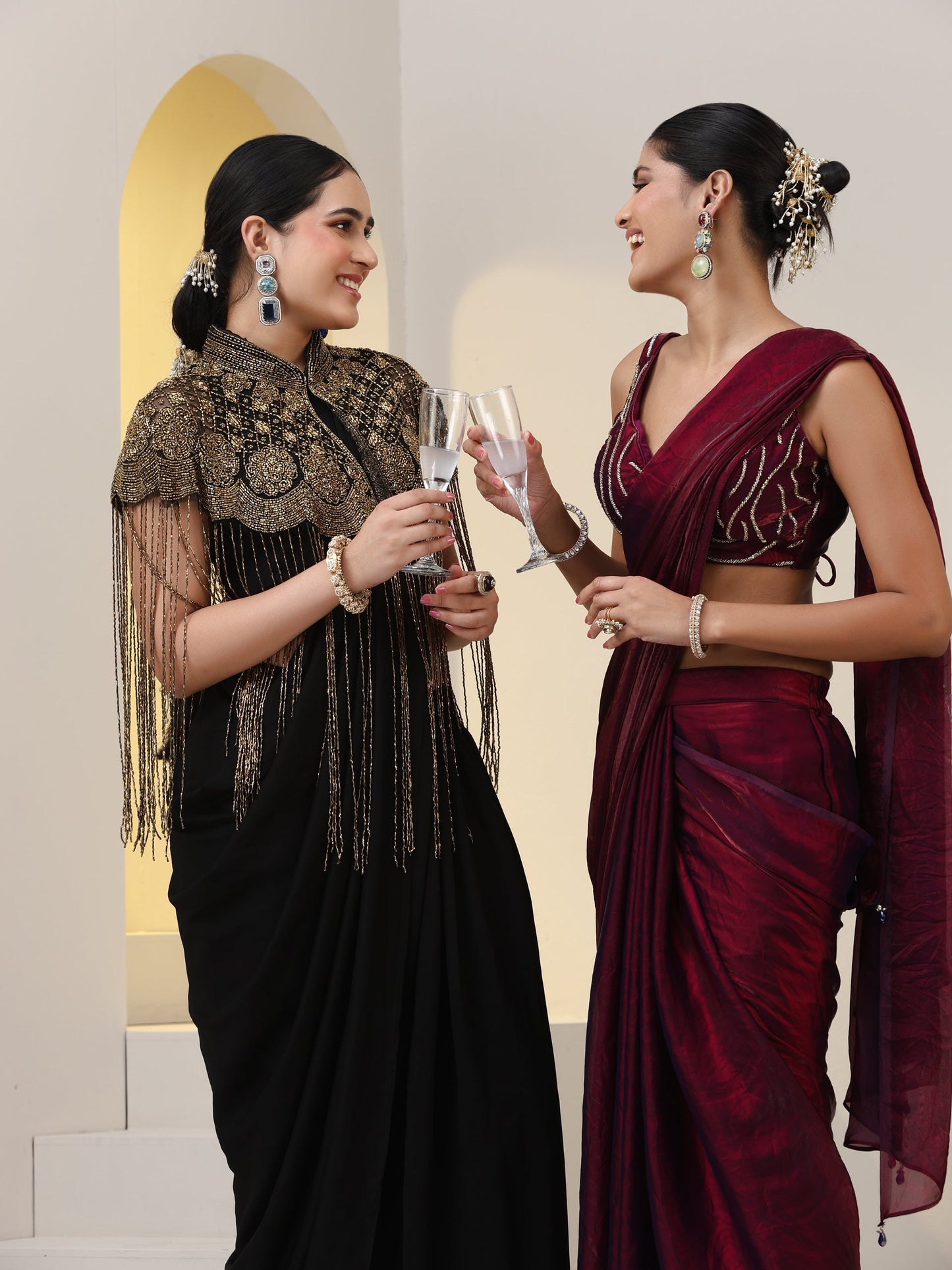 Dhiyona ST Beaded Black Cape with Long Sequins