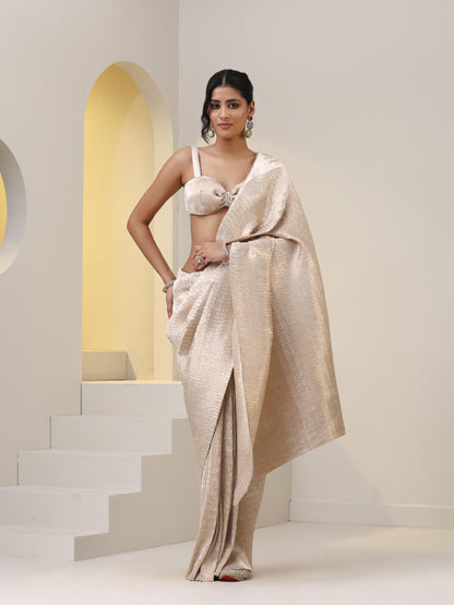 Dhiyona ST 2 pc SET - Primrose Shiny Pleated Pre-Draped Saree with Pleated Blouse Fabric