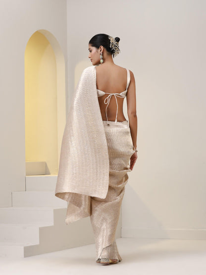 Dhiyona ST 2 pc SET - Primrose Shiny Pleated Pre-Draped Saree with Pleated Blouse Fabric