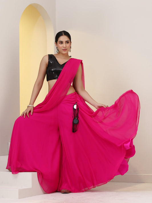 Dhiyona ST 2 pc SET - Fuschia Georgette Sharara with Pallu and Black Sequin Blouse