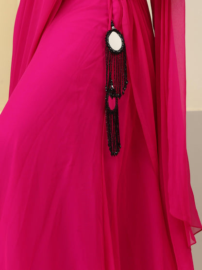Dhiyona ST 2 pc SET - Fuschia Georgette Sharara with Pallu and Black Sequin Blouse