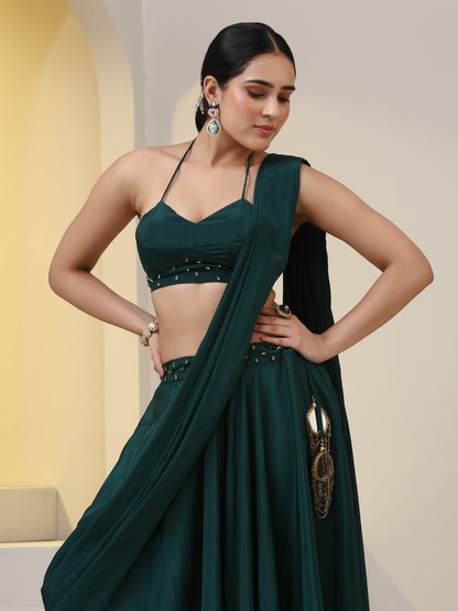 Dhiyona ST 2 pc SET - Heathify Crepe Sharara Saree with Beads on Blouse Fabric and Waist Band