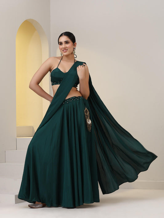 Dhiyona ST 2 pc SET - Heathify Crepe Sharara Saree with Beads on Blouse Fabric and Waist Band