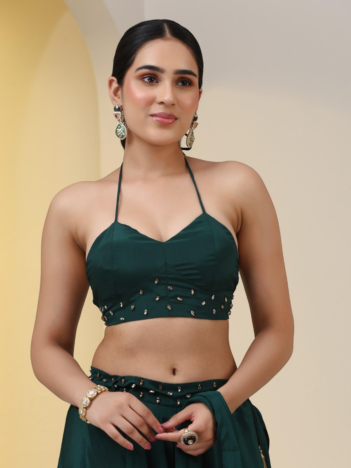 Dhiyona ST 2 pc SET - Heathify Crepe Sharara Saree with Beads on Blouse Fabric and Waist Band