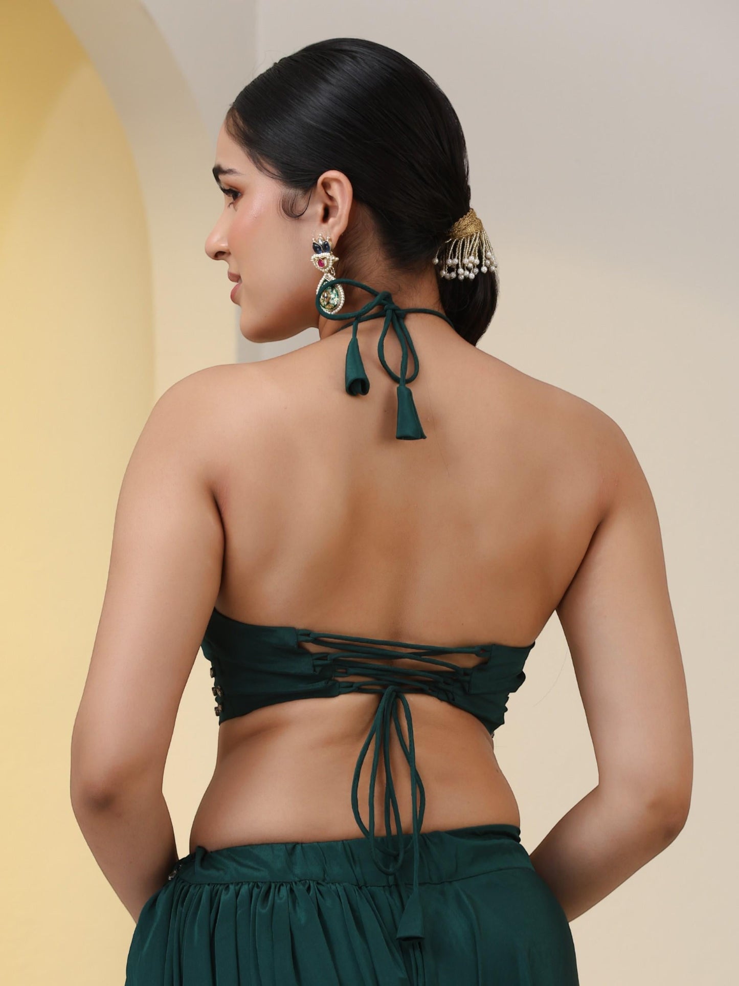 Dhiyona ST 2 pc SET - Heathify Crepe Sharara Saree with Beads on Blouse Fabric and Waist Band